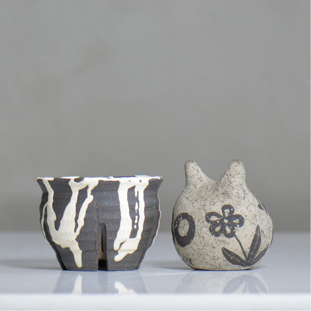 沼野 秀章 / 黒二白 / nh6_bw03_s / 約φ9.5cm / 植木鉢