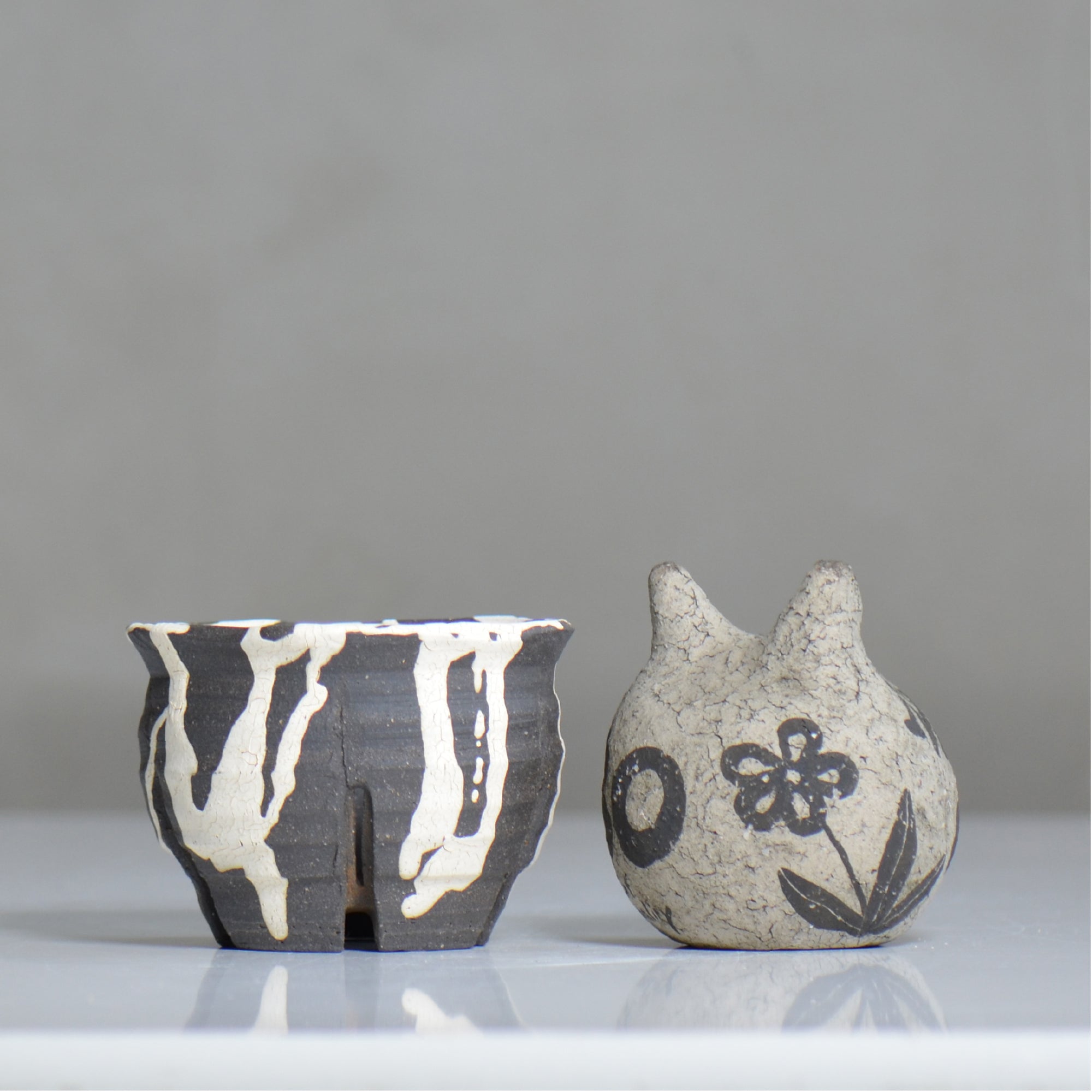 沼野 秀章 / 黒二白 / nh6_bw03_s / 約φ9.5cm / 植木鉢