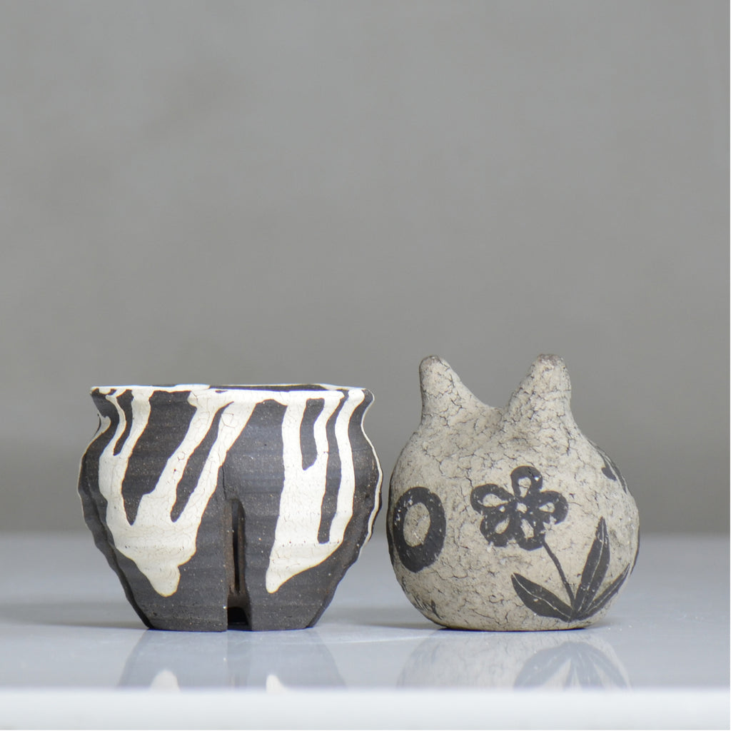 沼野 秀章 / 黒二白 / nh6_bw04_xs / 約φ8.5cm / 植木鉢