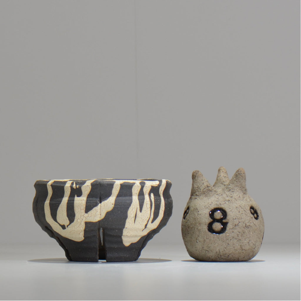 沼野 秀章 / 黒二白 / S  / nh_bw04_s/ 約φ12cm / 植木鉢