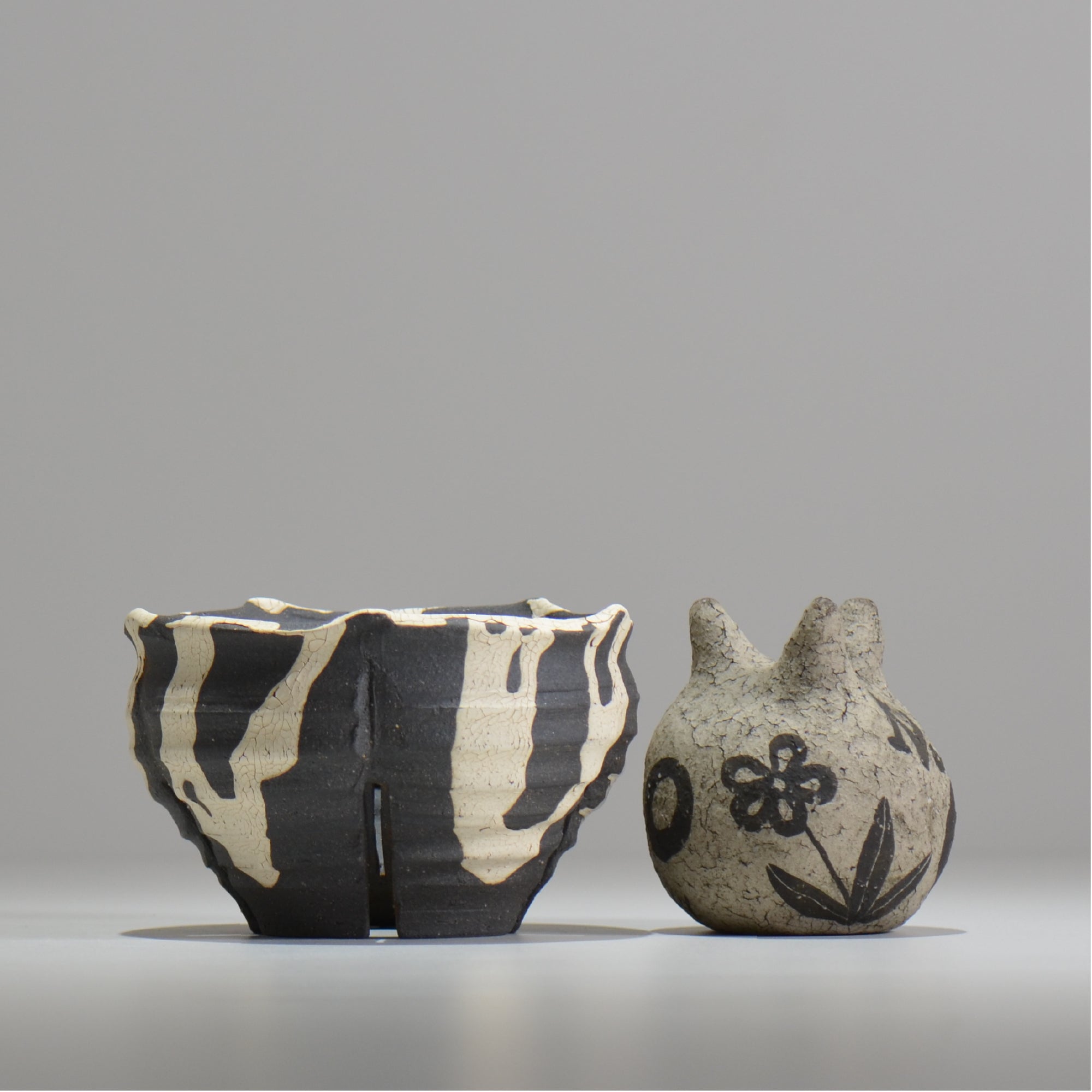 備前組鉢(五点) 未使用 新品同様 沼野 秀章 / 黒二白 / S / nh_bw07_m / 約φ12.5cm / 植木鉢