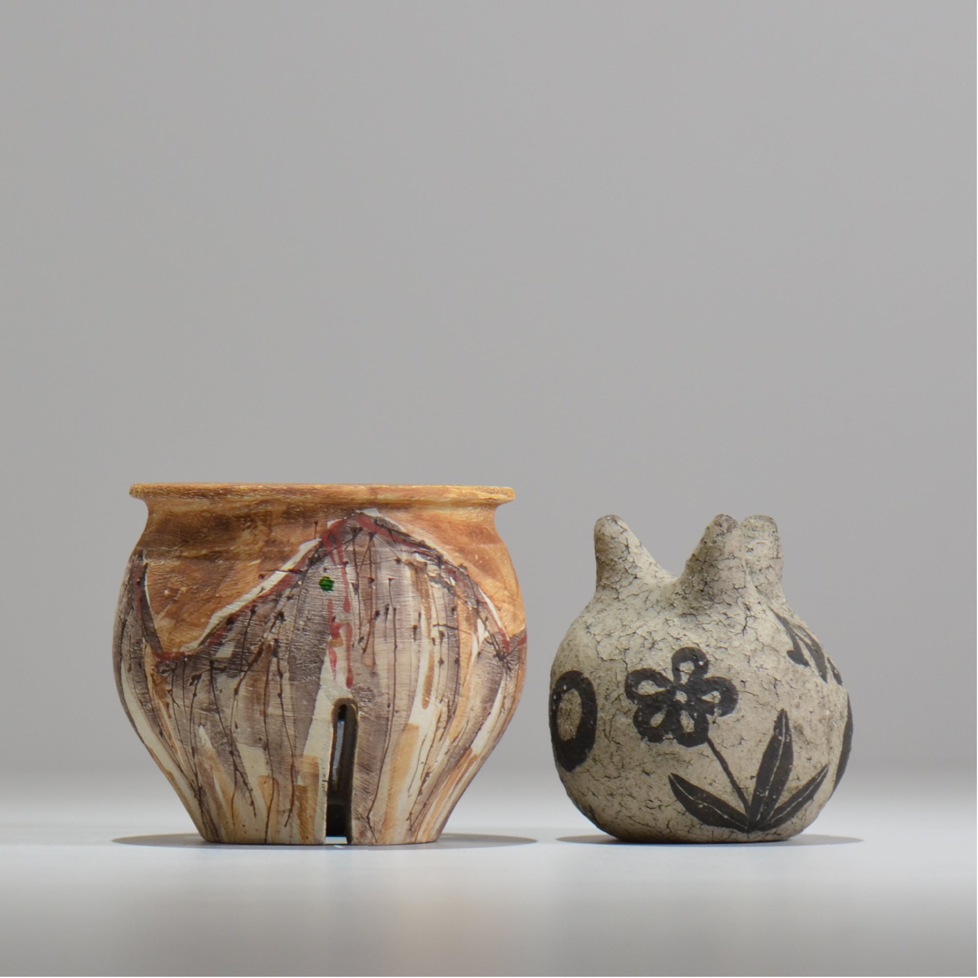備前組鉢(五点) 未使用 新品同様 沼野 秀章 / 黒二白 / S / nh_bw07_m / 約φ12.5cm / 植木鉢