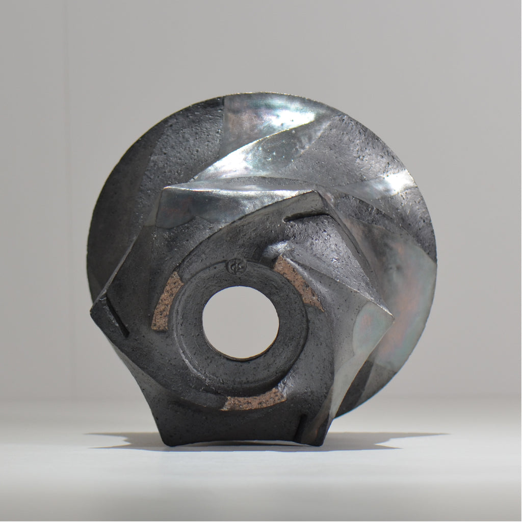 沖誠 /  spiral cylinder 燻し銀彩  / om_isc03_xl / 約φ19cm  / 植木鉢