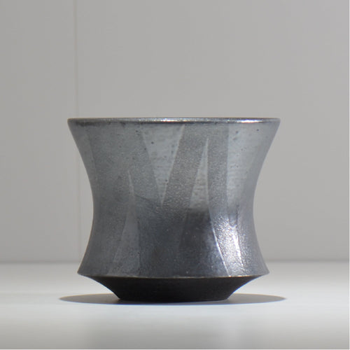 沖誠 / 燻し銀彩 釉彩 cylinder / om_iyc02_m/ 約φ13.7cm  / 植木鉢