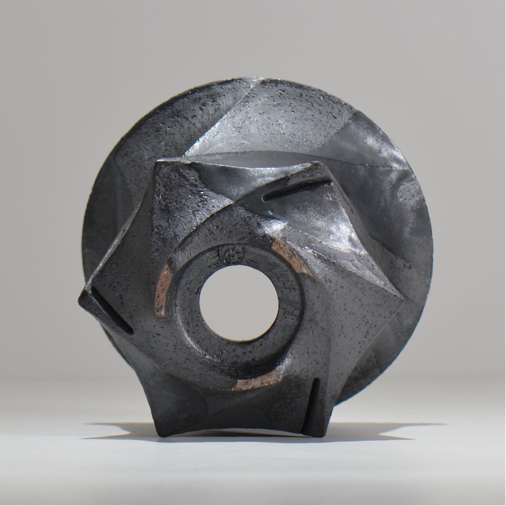 沖誠 /  spiral cylinder 黒釉  / om_ksc02_l / 約φ15.5cm  / 植木鉢