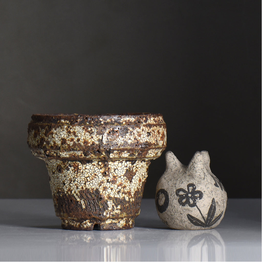 山下太 / 阿蘇石爆白裂 / yf_05_m / 約 φ13cm / 植木鉢