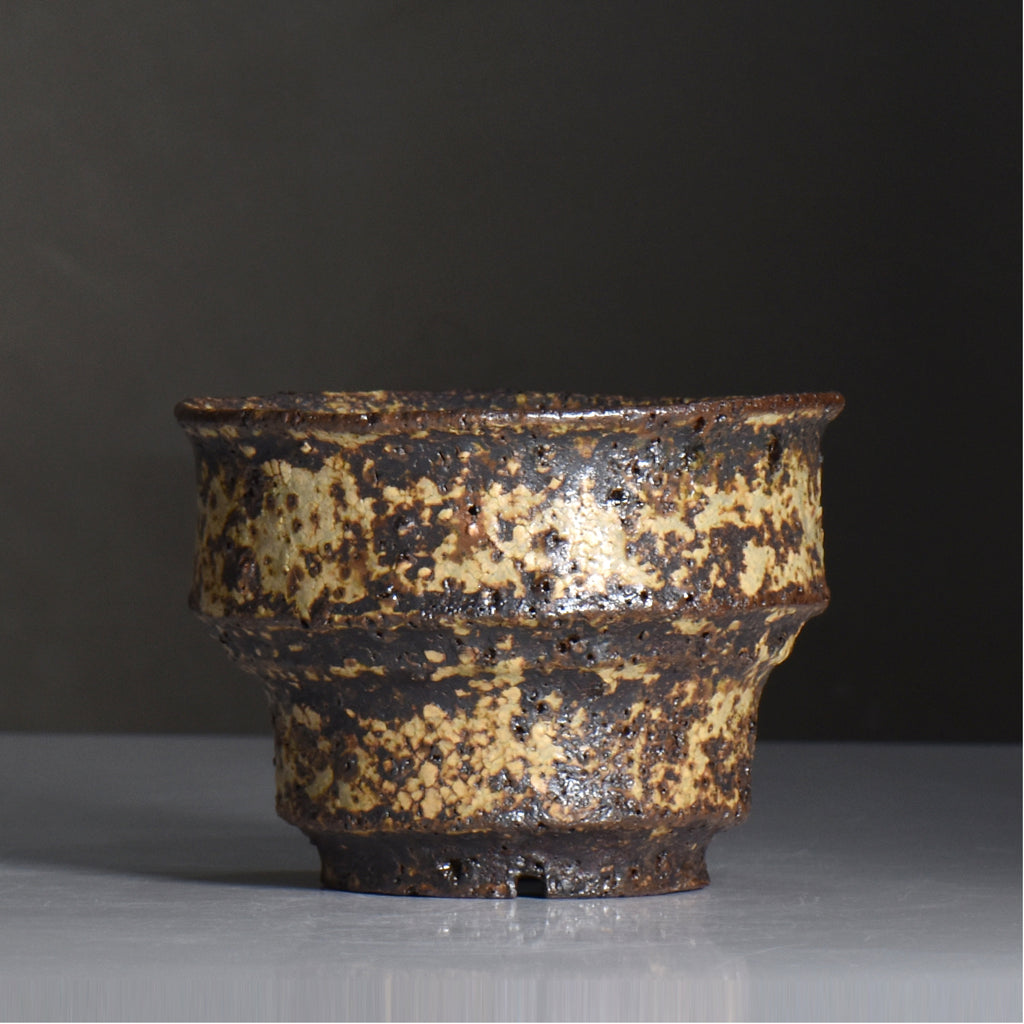 山下太 / 阿蘇石黄裂マダラ灰釉 / yf_09_m / 約 φ15cm / 植木鉢