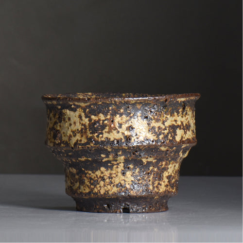 山下太 / 阿蘇石黄裂マダラ灰釉 / yf_09_m / 約 φ15cm / 植木鉢
