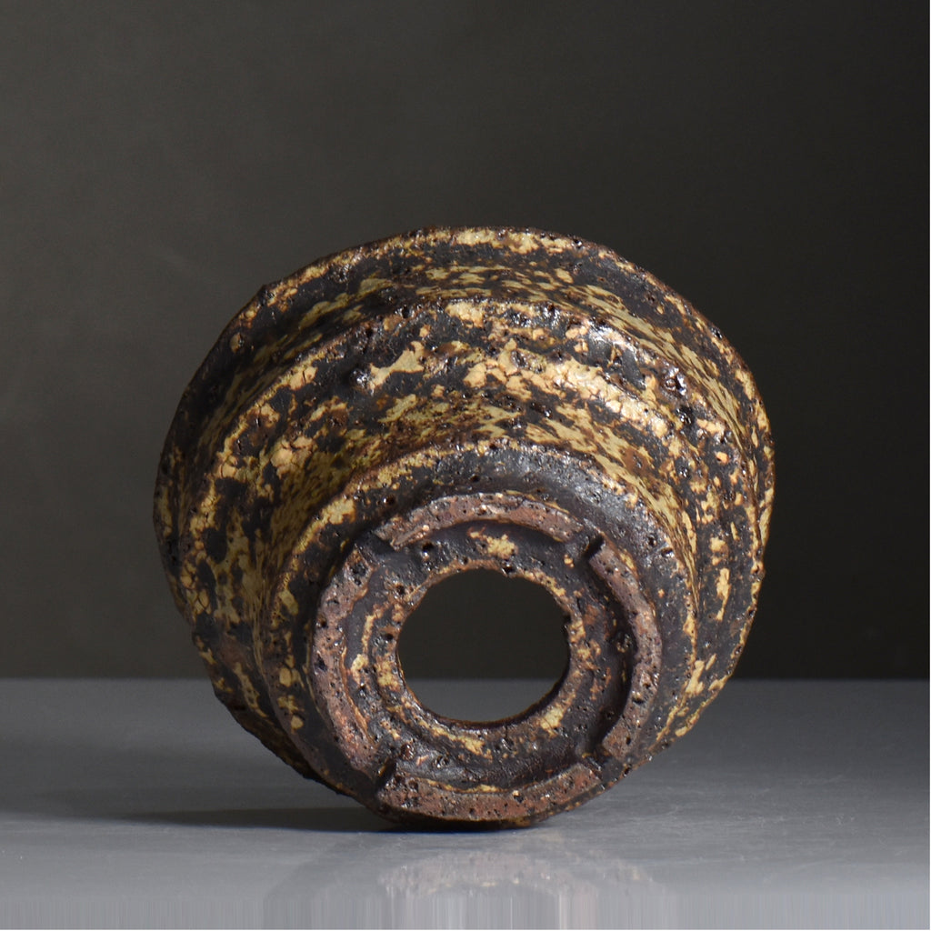 山下太 / 阿蘇石黄裂マダラ灰釉 / yf_09_m / 約 φ15cm / 植木鉢