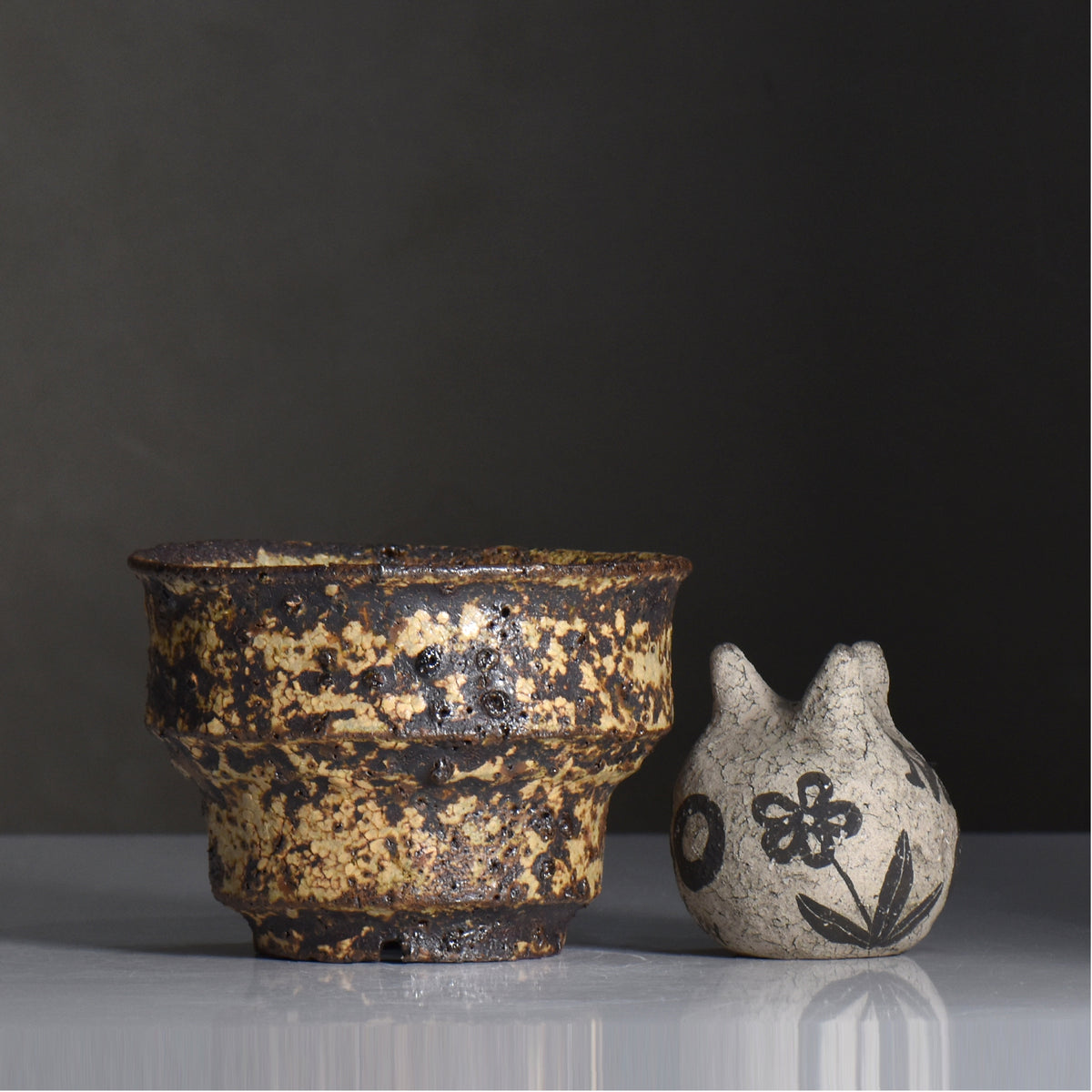 山下太 / 阿蘇石黄裂マダラ灰釉 / yf_09_m / 約 φ15cm / 植木鉢