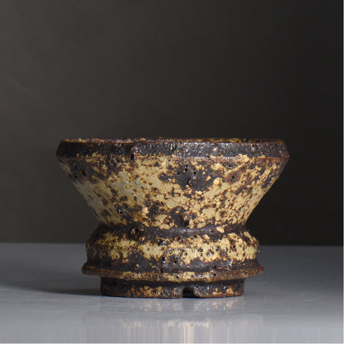 山下太 / 阿蘇石黄裂マダラ灰釉 / yf_10_m / 約 φ14.5cm / 植木鉢