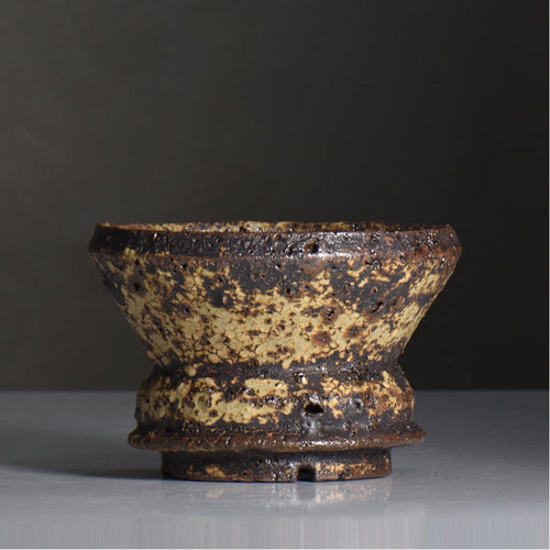山下太 / 阿蘇石黄裂マダラ灰釉 / yf_10_m / 約 φ14.5cm / 植木鉢