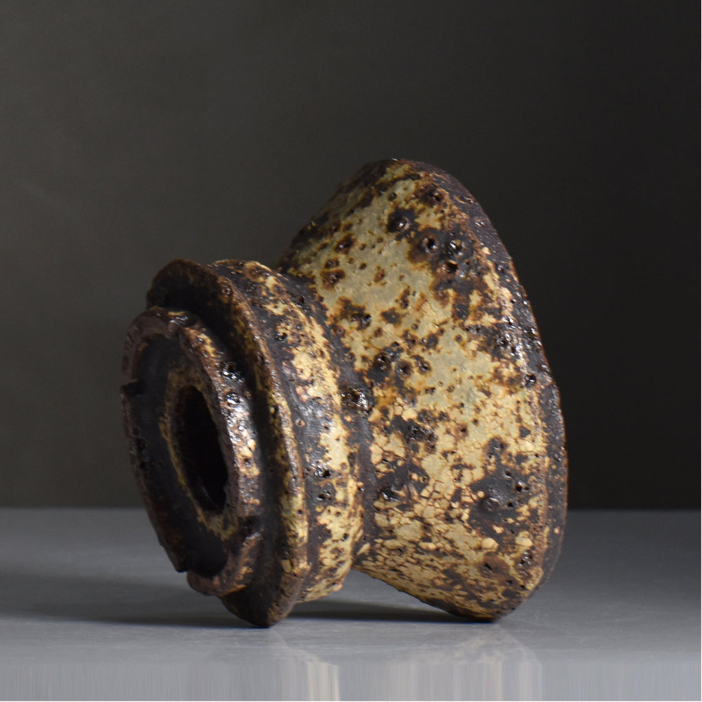 山下太 / 阿蘇石黄裂マダラ灰釉 / yf_10_m / 約 φ14.5cm / 植木鉢