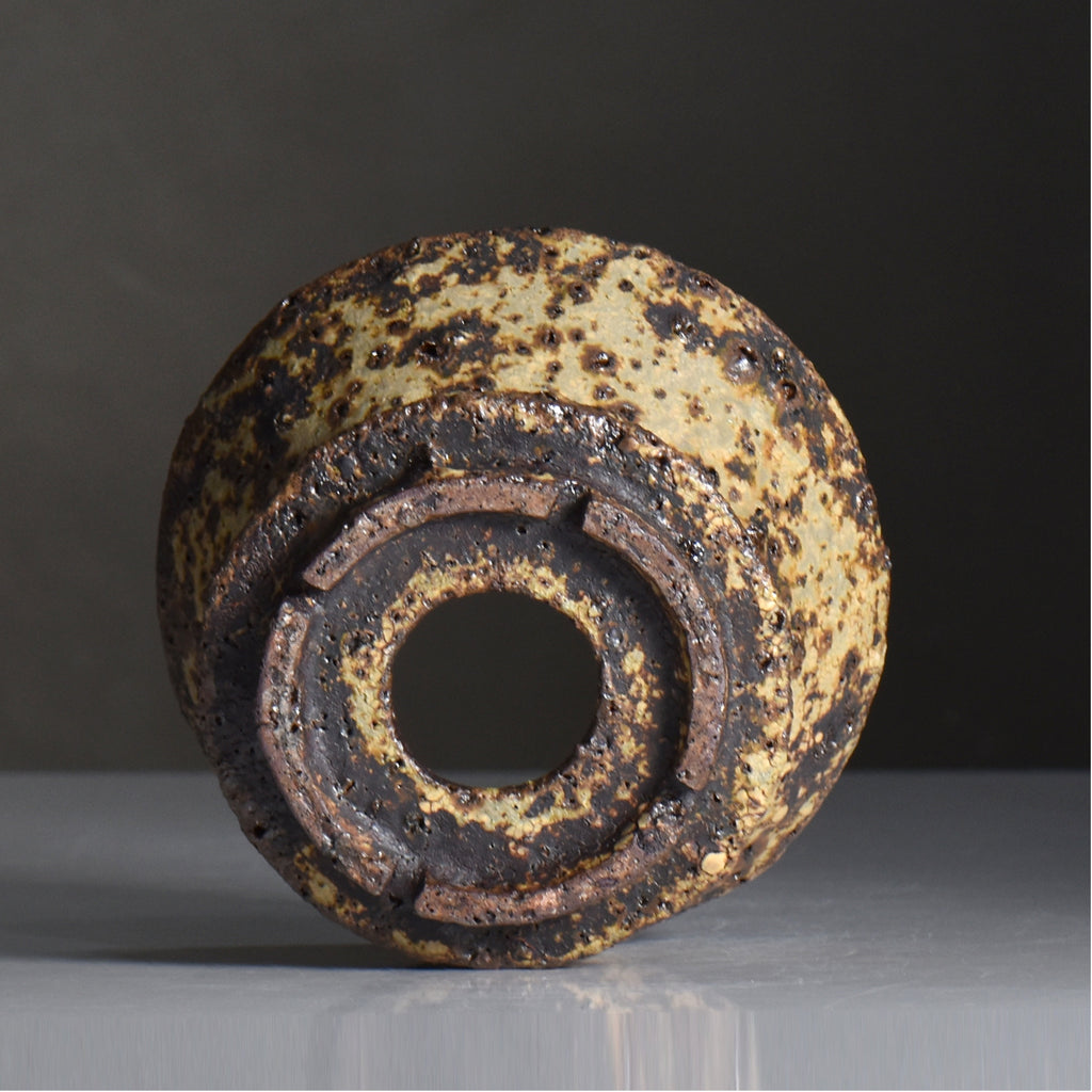 山下太 / 阿蘇石黄裂マダラ灰釉 / yf_10_m / 約 φ14.5cm / 植木鉢