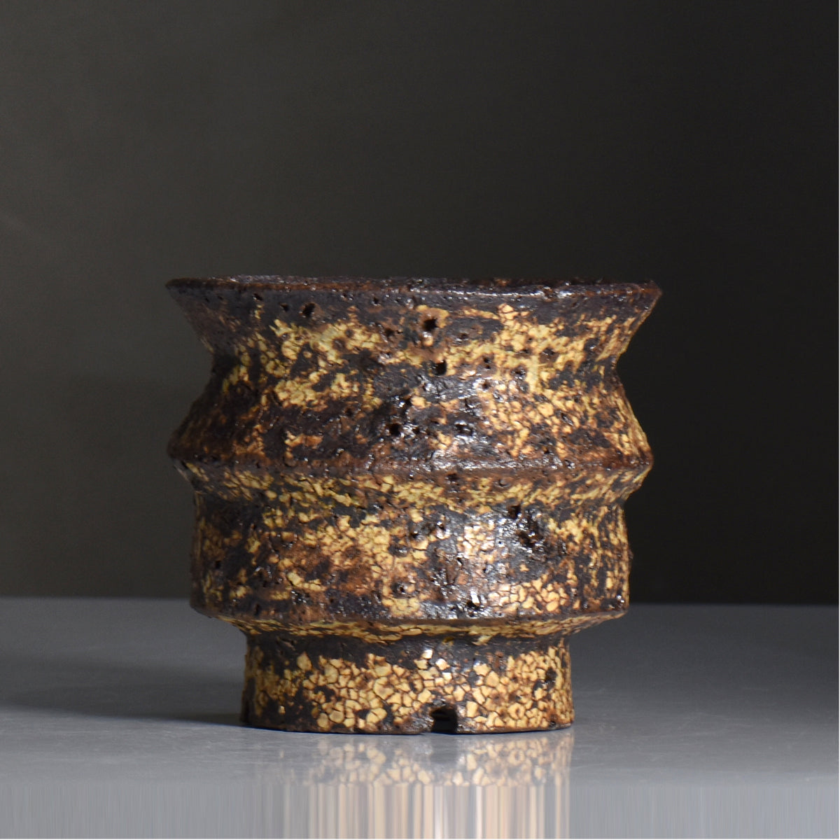山下太 / 阿蘇石黄裂マダラ灰釉 / yf_11_m / 約 φ13.5cm / 植木鉢