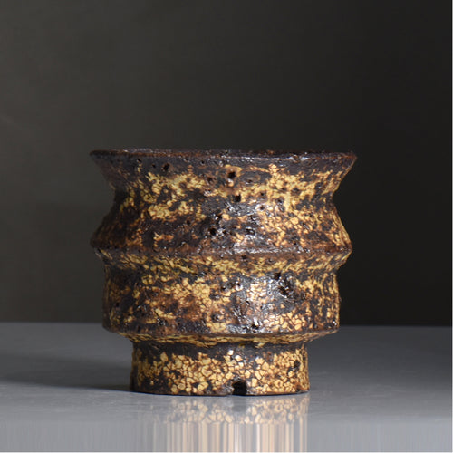山下太 / 阿蘇石黄裂マダラ灰釉 / yf_11_m / 約 φ13.5cm / 植木鉢