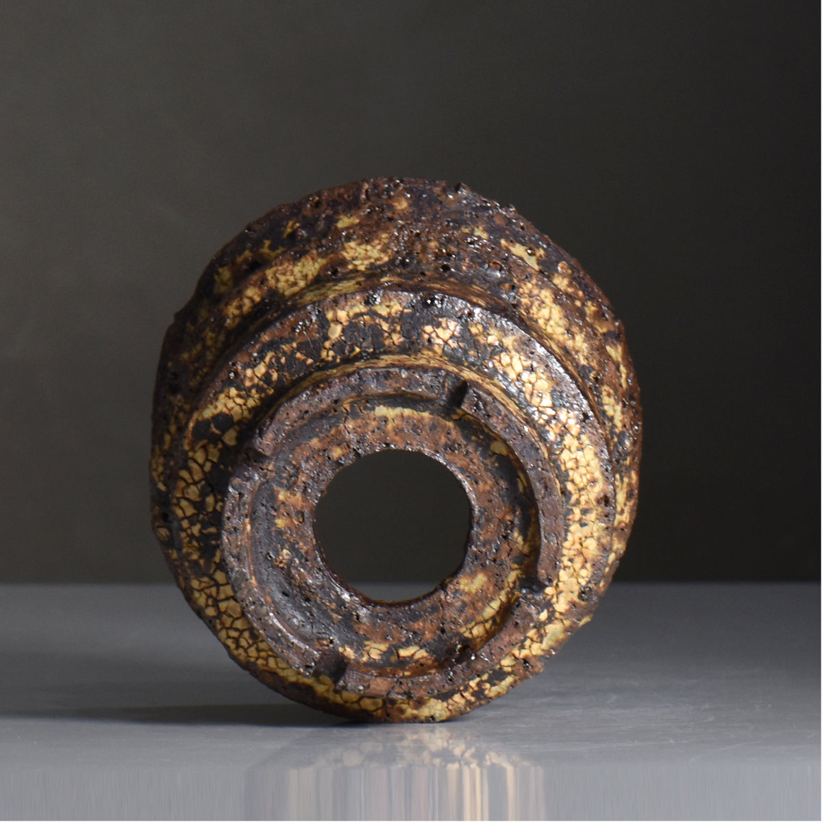 山下太 / 阿蘇石黄裂マダラ灰釉 / yf_11_m / 約 φ13.5cm / 植木鉢
