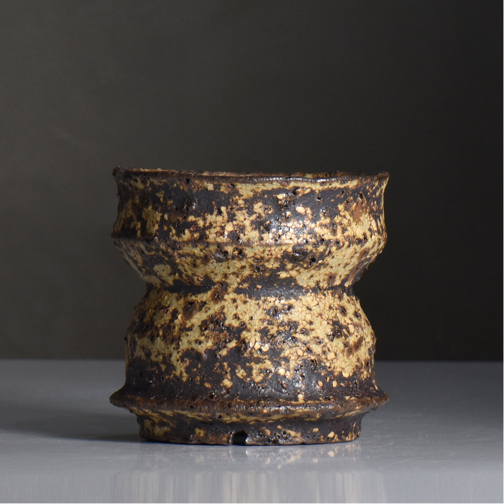 山下太 / 阿蘇石黄裂マダラ灰釉 / yf_12_m / 約 φ13.7cm / 植木鉢