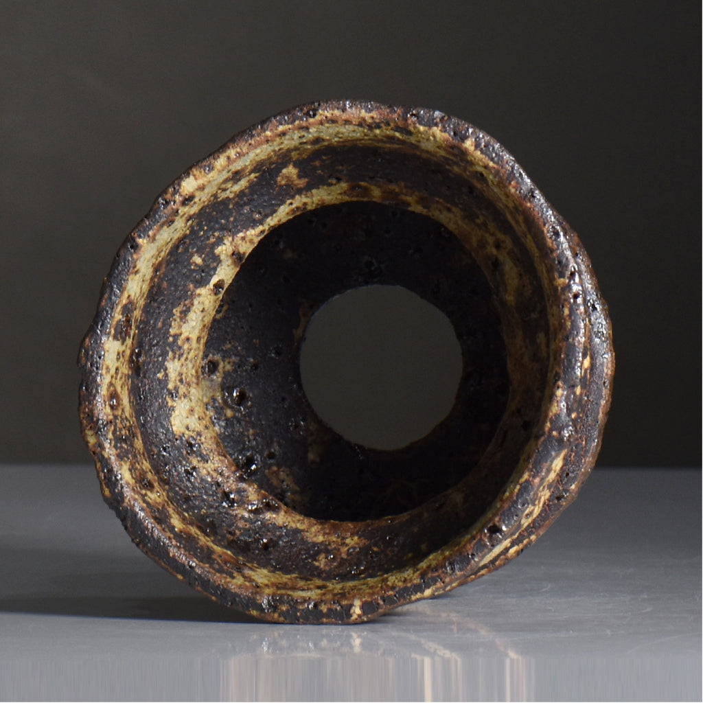 山下太 / 阿蘇石黄裂マダラ灰釉 / yf_12_m / 約 φ13.7cm / 植木鉢