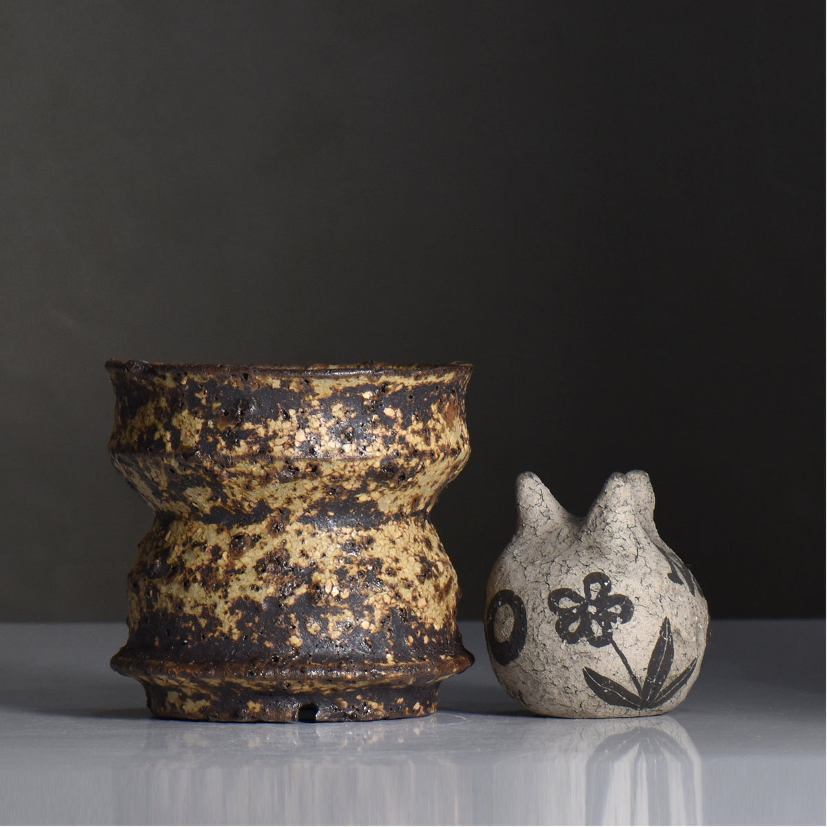 山下太 / 阿蘇石黄裂マダラ灰釉 / yf_12_m / 約 φ13.7cm / 植木鉢