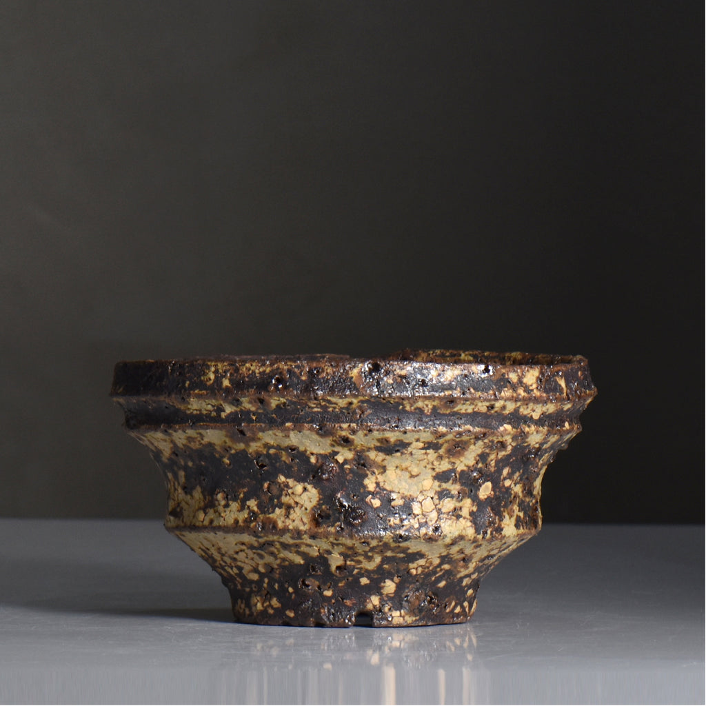 山下太 / 阿蘇石黄裂マダラ灰釉 / yf_13_l / 約 φ15.5cm / 植木鉢
