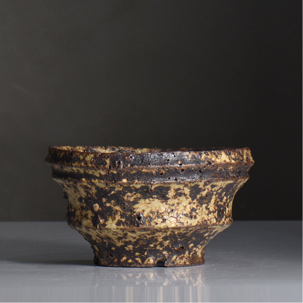 山下太 / 阿蘇石黄裂マダラ灰釉 / yf_13_l / 約 φ15.5cm / 植木鉢