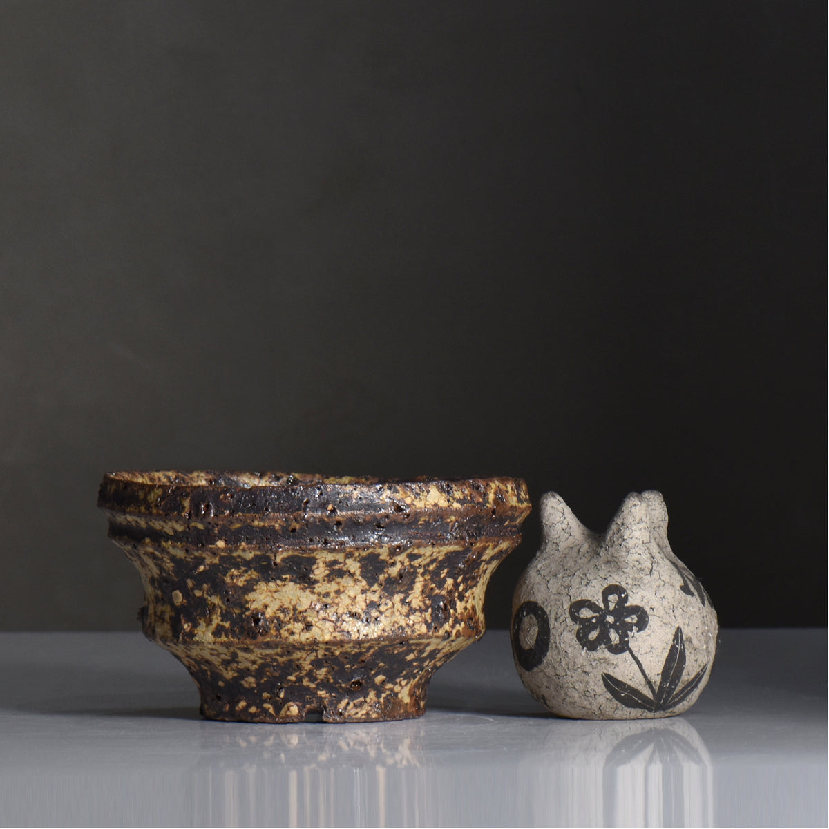 山下太 / 阿蘇石黄裂マダラ灰釉 / yf_13_l / 約 φ15.5cm / 植木鉢