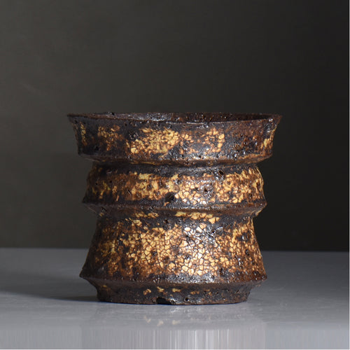 山下太 / 阿蘇石黄裂マダラ灰釉 / yf_14_m / 約 φ13.5cm / 植木鉢