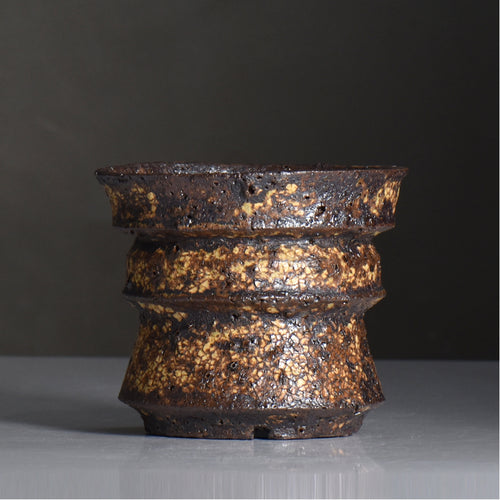 山下太 / 阿蘇石黄裂マダラ灰釉 / yf_14_m / 約 φ13.5cm / 植木鉢
