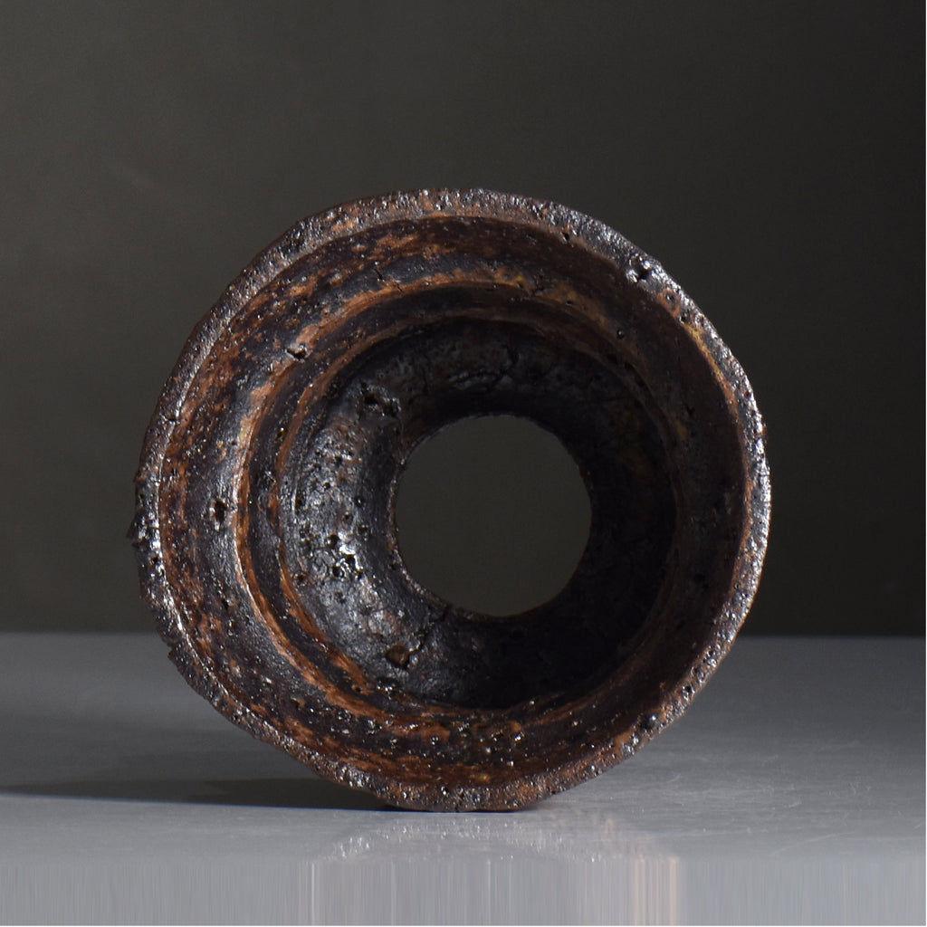 山下太 / 阿蘇石黄裂マダラ灰釉 / yf_14_m / 約 φ13.5cm / 植木鉢