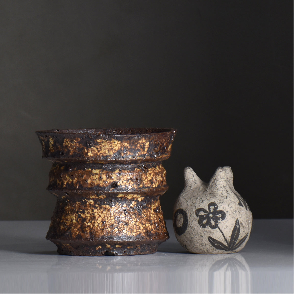 山下太 / 阿蘇石黄裂マダラ灰釉 / yf_14_m / 約 φ13.5cm / 植木鉢