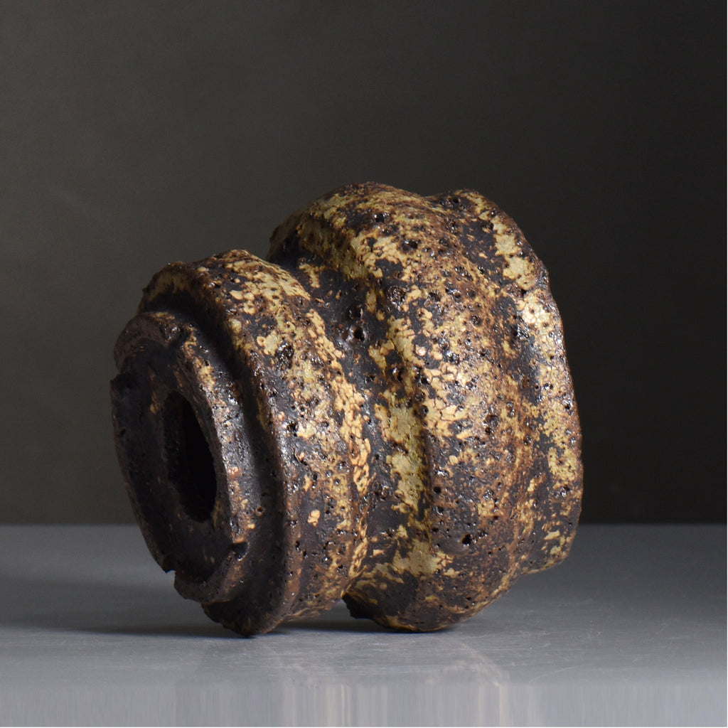 山下太 / 阿蘇石黄裂マダラ灰釉 / yf_15_s / 約 φ12cm / 植木鉢