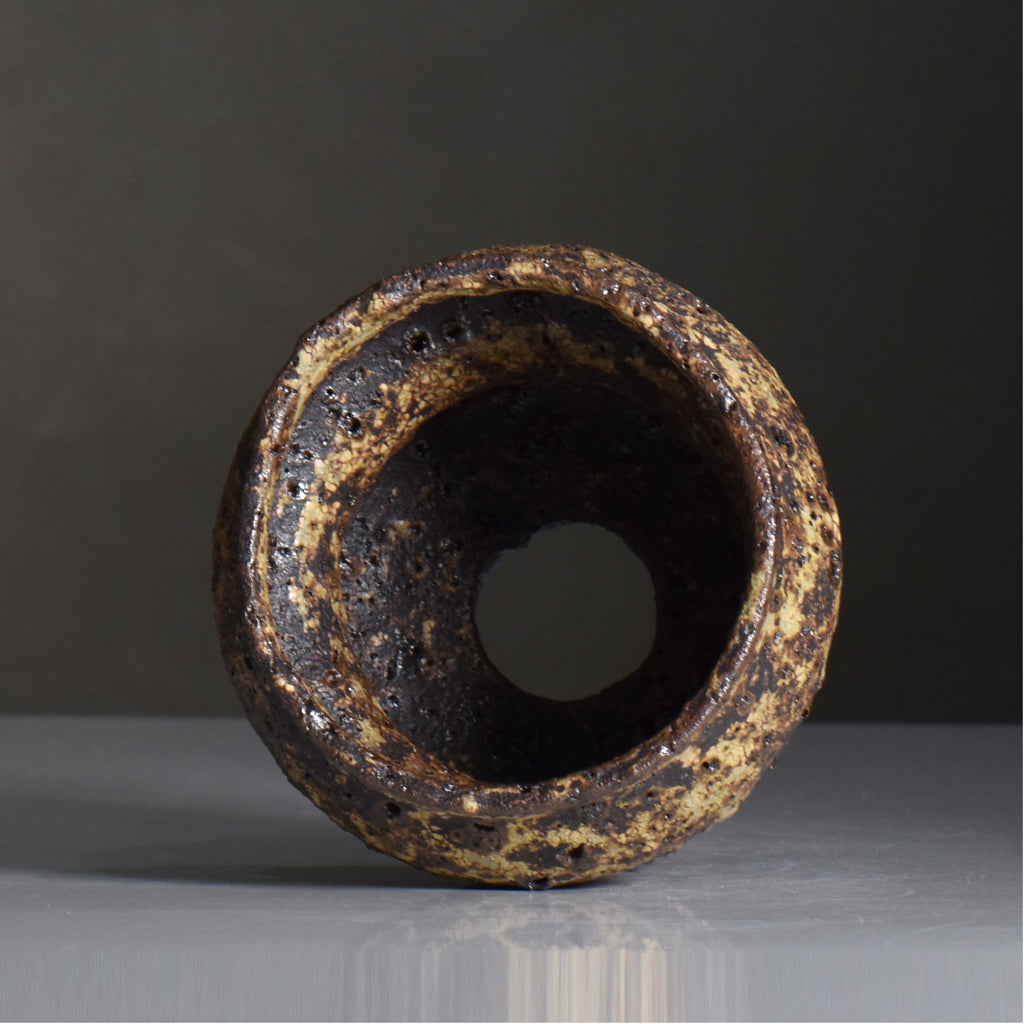 山下太 / 阿蘇石黄裂マダラ灰釉 / yf_15_s / 約 φ12cm / 植木鉢