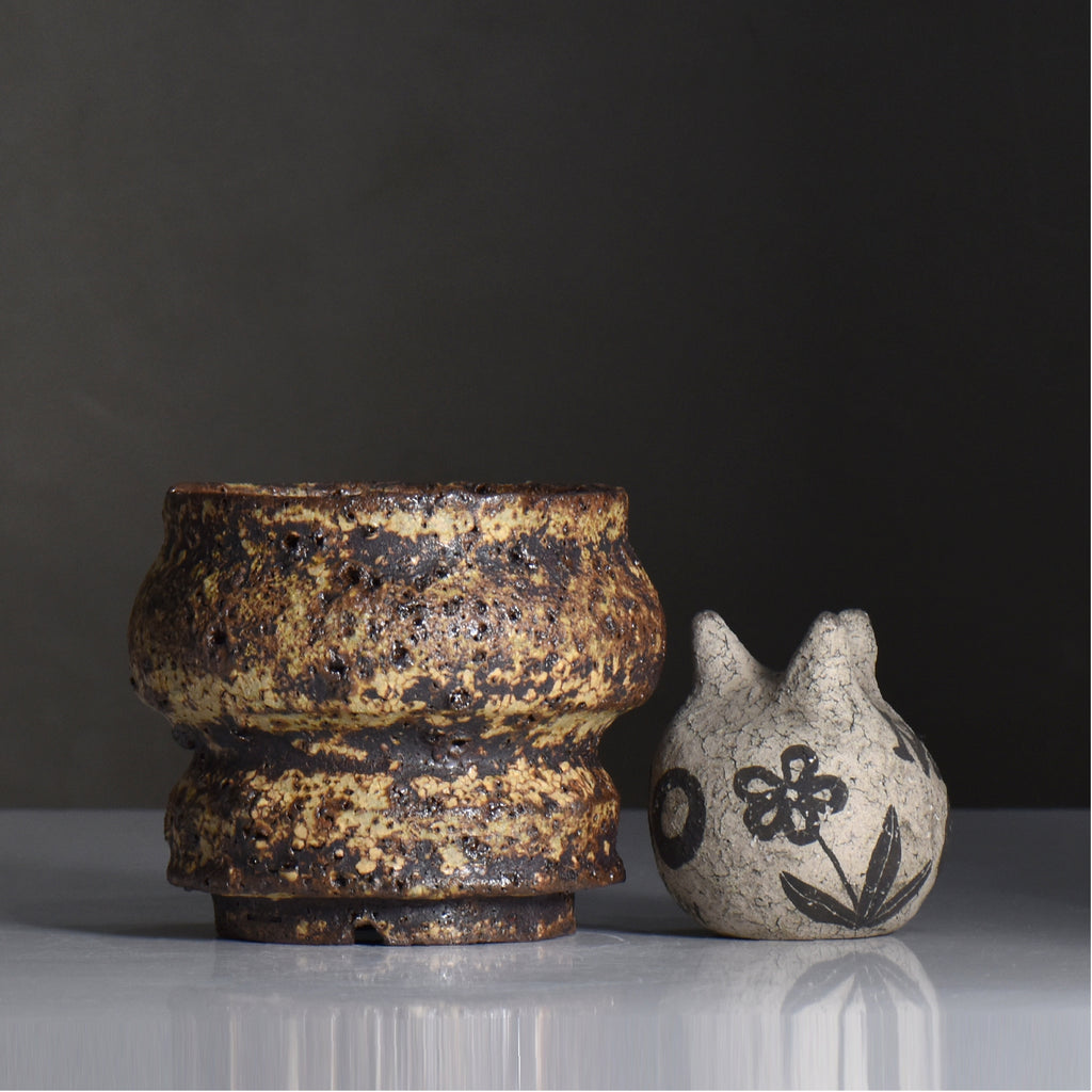 山下太 / 阿蘇石黄裂マダラ灰釉 / yf_15_s / 約 φ12cm / 植木鉢