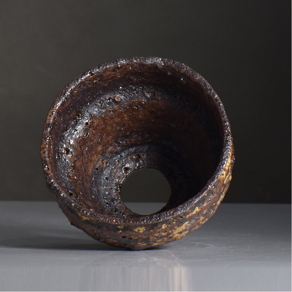 山下太 / 阿蘇石黄裂マダラ灰釉 / yf_16_m / 約 φ14cm / 植木鉢