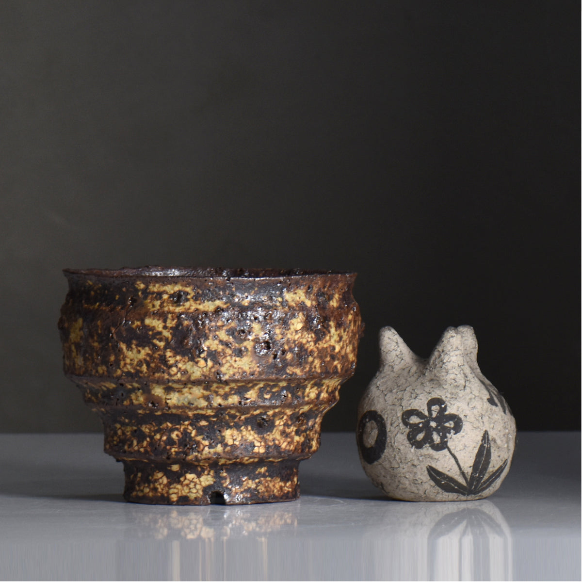 山下太 / 阿蘇石黄裂マダラ灰釉 / yf_16_m / 約 φ14cm / 植木鉢